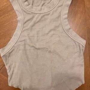 Joah Brown Ribbed Beige Crop Top